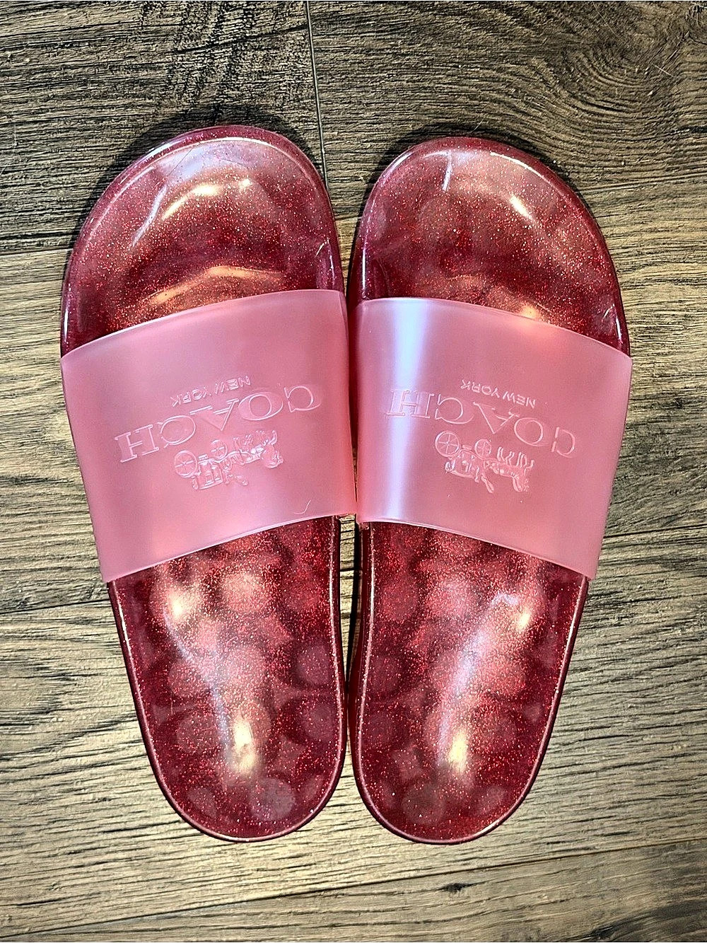 Coach Signature Jelly Slides Glitter Jelly Sandals in Pink